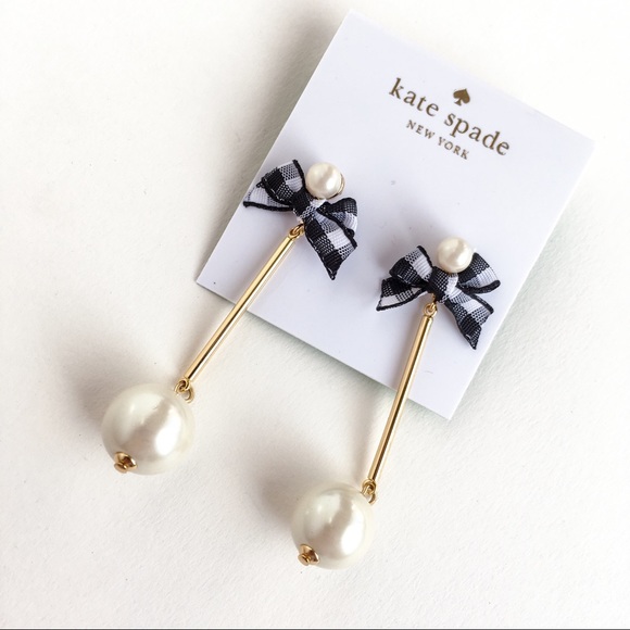 kate spade Jewelry - kate spade black bow pearl earrings